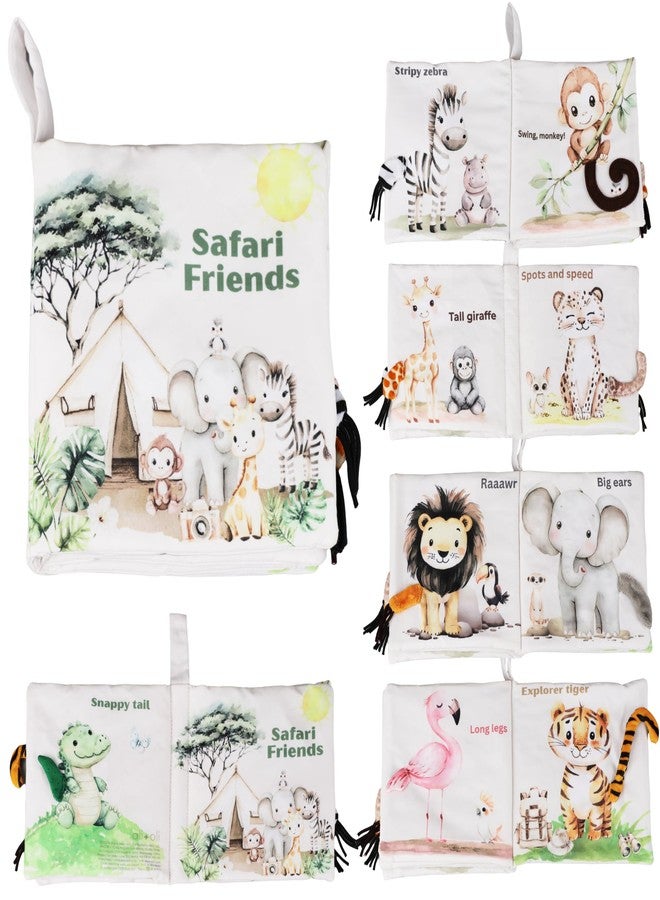 Ali+Oli Baby Cloth Book – Soft Sensory Crinkle Book with Textured Tails for Infants 0-12 Months – Early Learning Touch & Feel Tummy Time Toy – Newborn Shower Gift - Safari Friends - Image 1